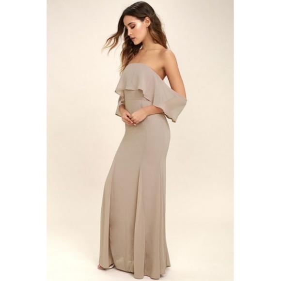Lulus Dresses & Skirts - All My Heart Taupe Off-the-Shoulder Maxi Dress